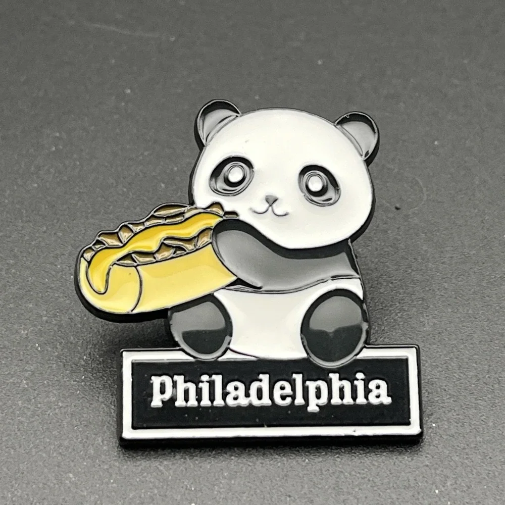 Panda Bear Philadelphia Philly‎ Cheesesteak Cute Lapel Hat Pin